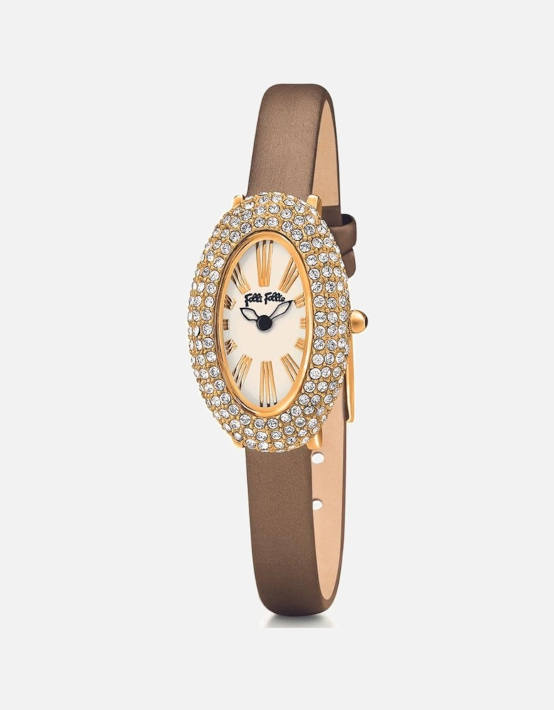 Quartz Analog Stainless Steel Case Leather Bracelet Watch Women - Gold