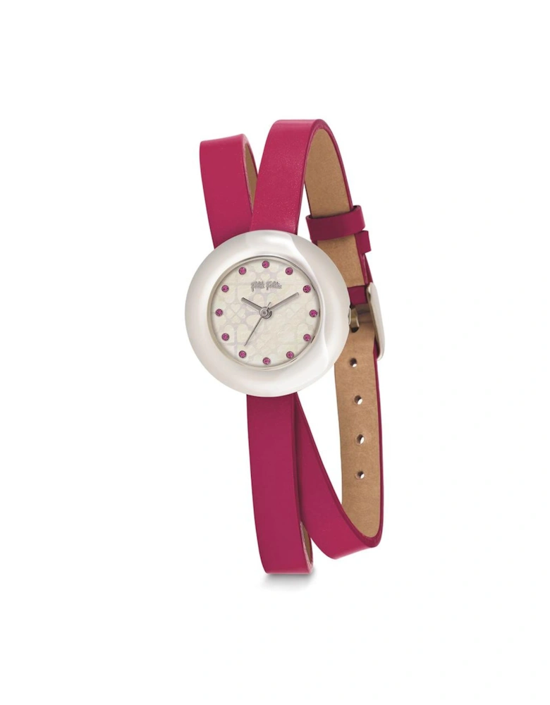 Stainless Steel Quartz Analog Watch with Leather Bracelet Women -