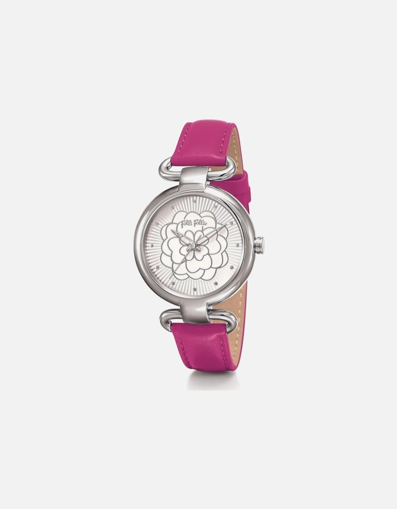 Stainless Steel Quartz Analog Watch with Leather Bracelet Women -