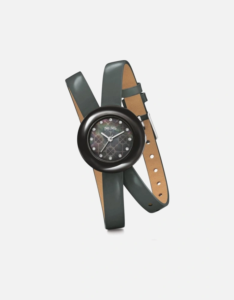 Stainless Steel Quartz Analog Watch with Leather Bracelet Women -