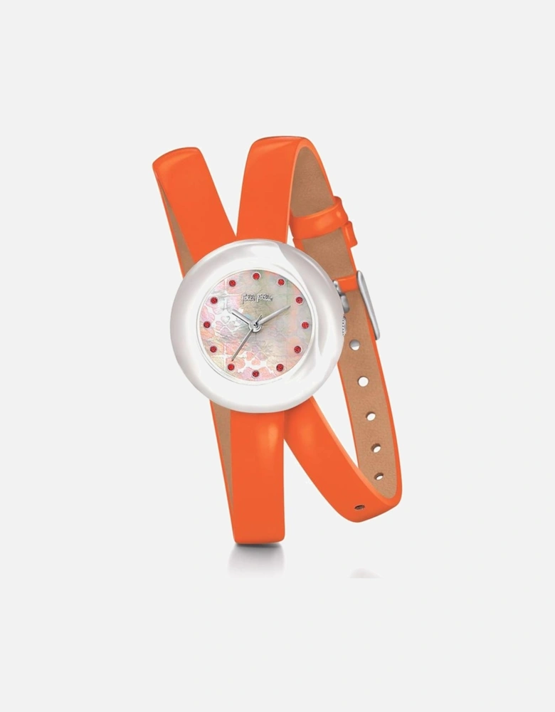 Stainless Steel Quartz Analog Watch with Leather Strap Women - Orange