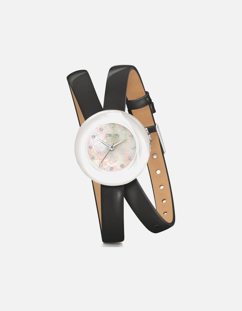 Stainless Steel Quartz Leather Strap Watch Women - Black Watches