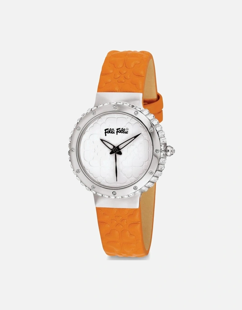 Stainless Steel Quartz Analog Watch with Leather Strap Women - Orange