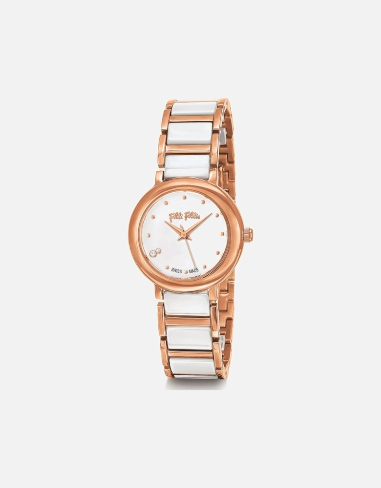 Quartz Stainless Steel Analog Watch with Folding Buckle Women - White
