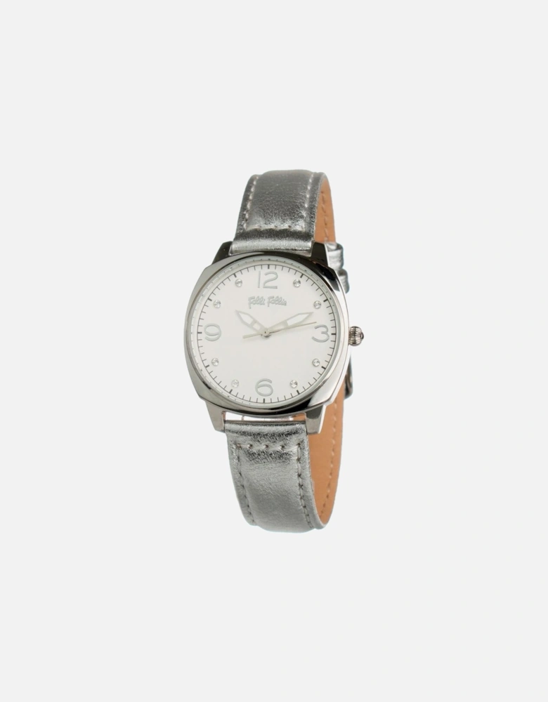 Stainless Steel Quartz Analog Watch with Leather Bracelet Women - Gray