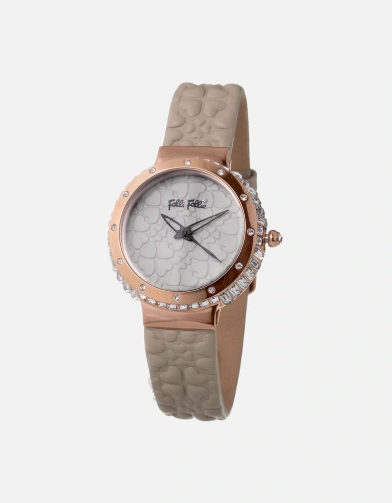 Quartz Analog Stainless Steel Watch with Leather Bracelet Women - Gray