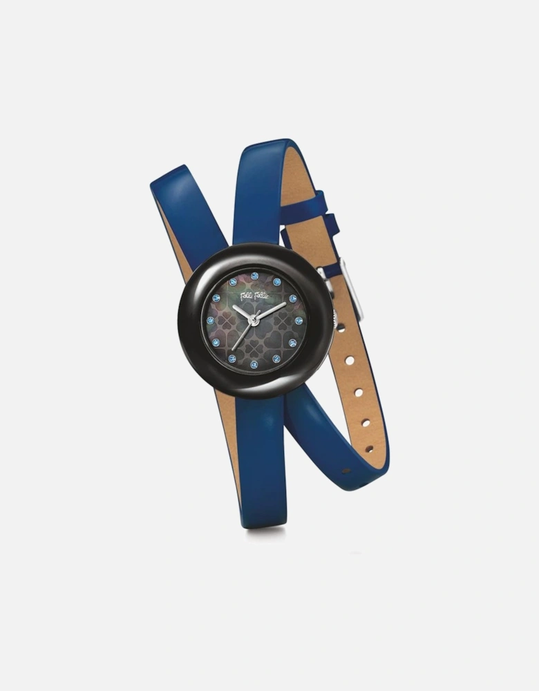 Stainless Steel Quartz Analog Leather Strap Watch Women - Blue Watches