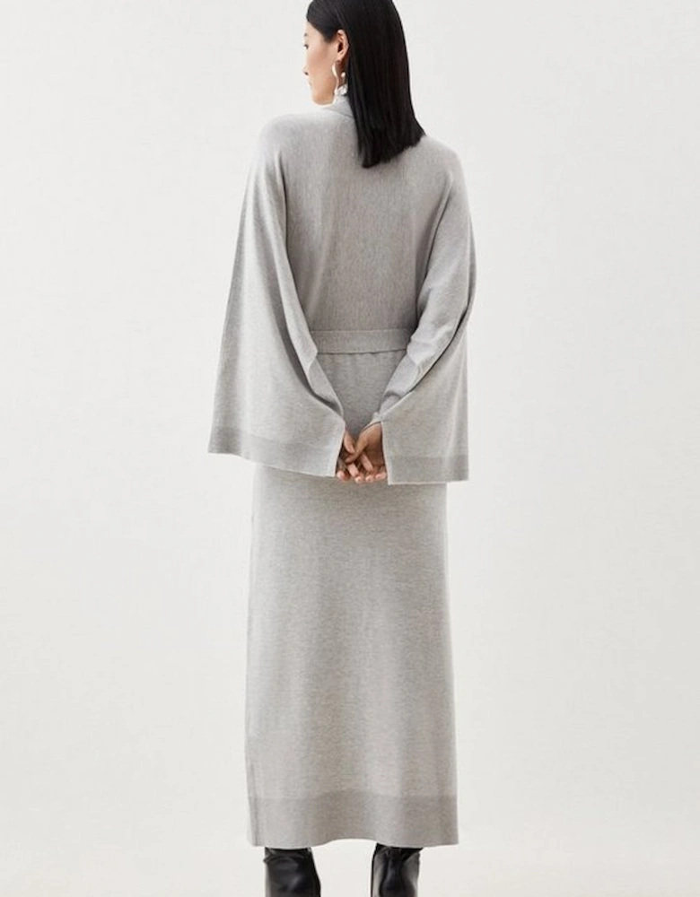 Viscose Blend Funnel Neck Belted Knitted Midi Dress