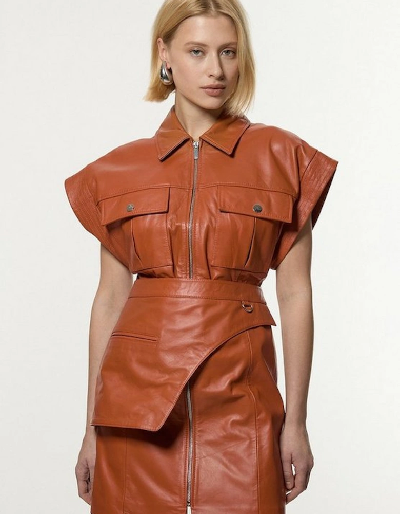 Leather Safari Mini Dress With Detachable Wrap Belt Detail