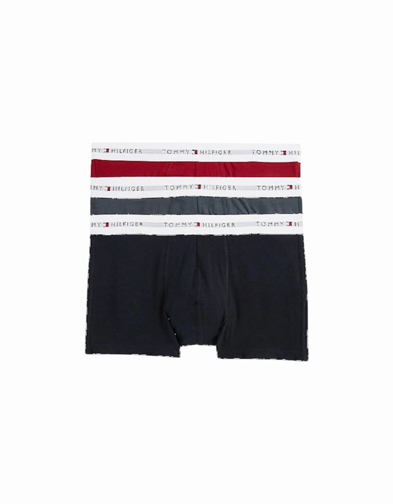 3-Pack Signature Cotton Boxer Trunks, Red/Navy/Teal