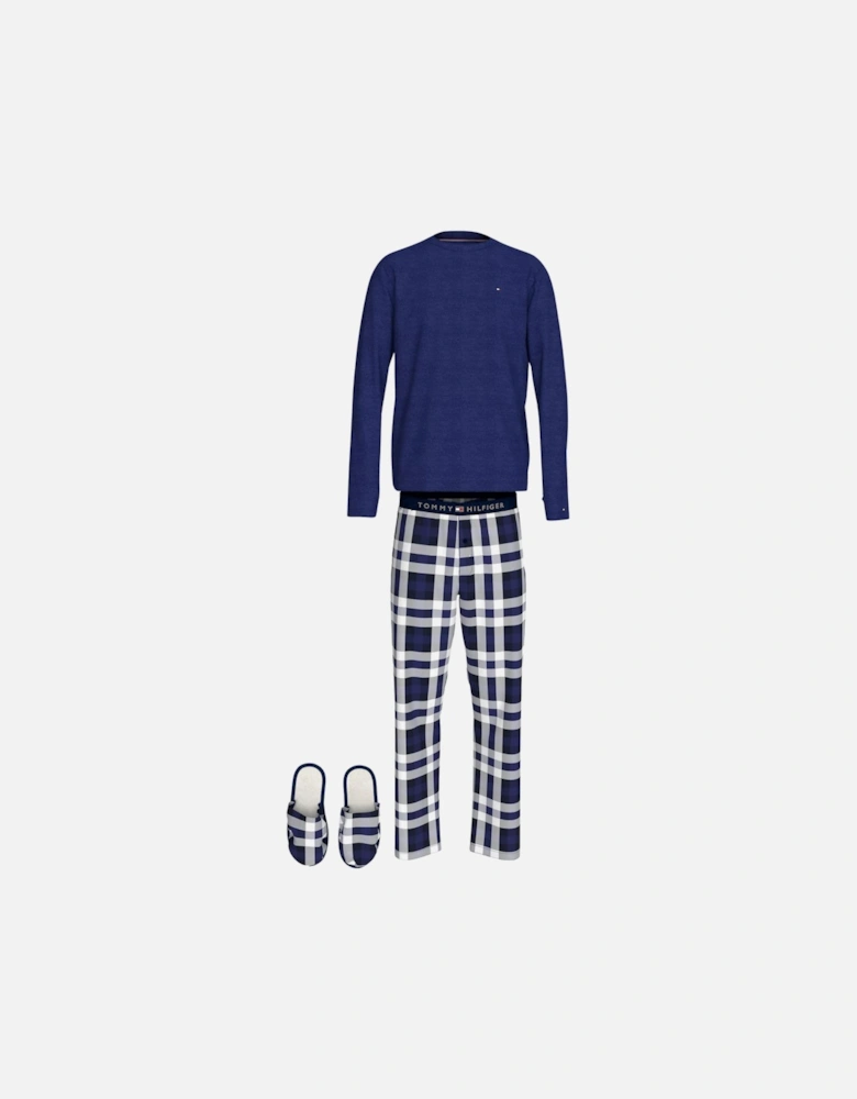 Plaid Check Jersey Pyjamas & Slippers Gift Set, Blue