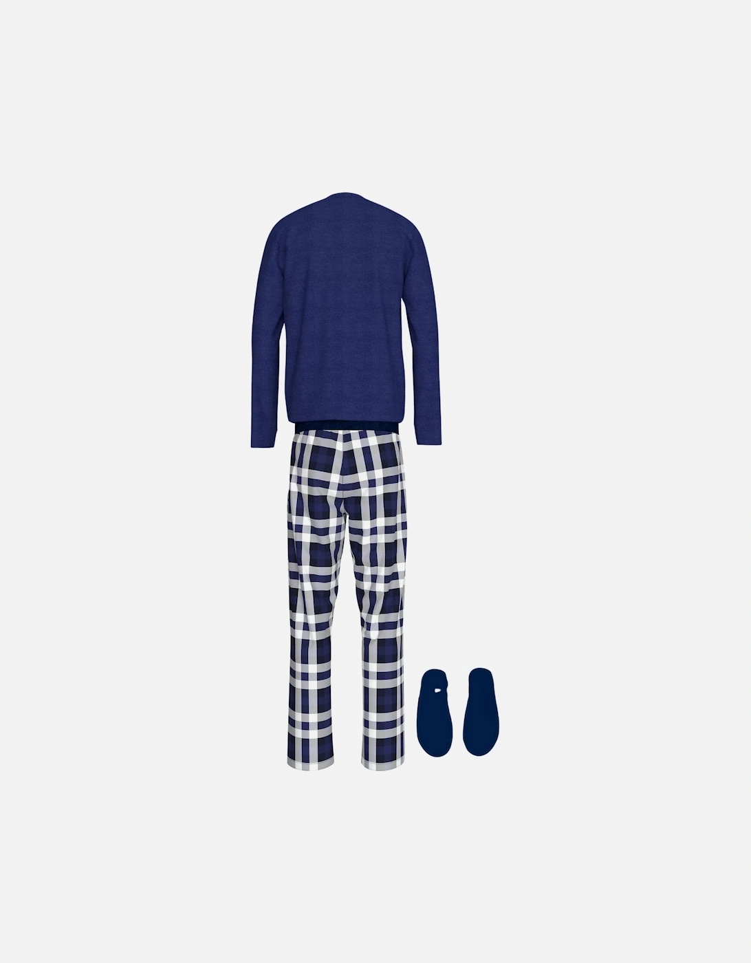 Plaid Check Jersey Pyjamas & Slippers Gift Set, Blue