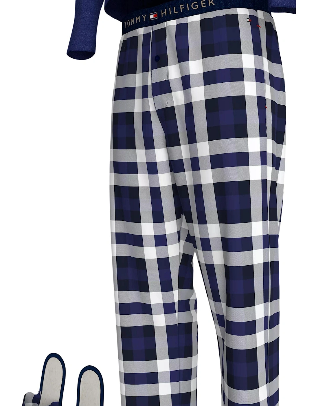 Plaid Check Jersey Pyjamas & Slippers Gift Set, Blue