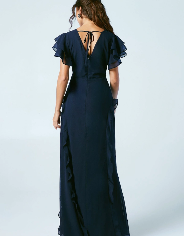 Ruffle And Button Detail Bridesmaid Maxi Dress