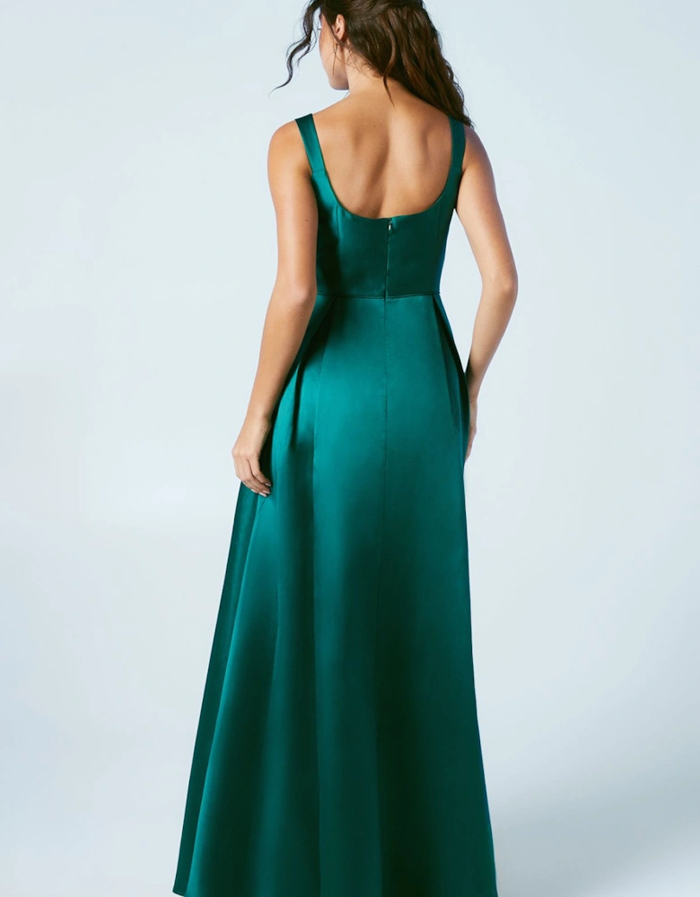 Scoop Neck Full Skirted Twill Bridesmaids Dress