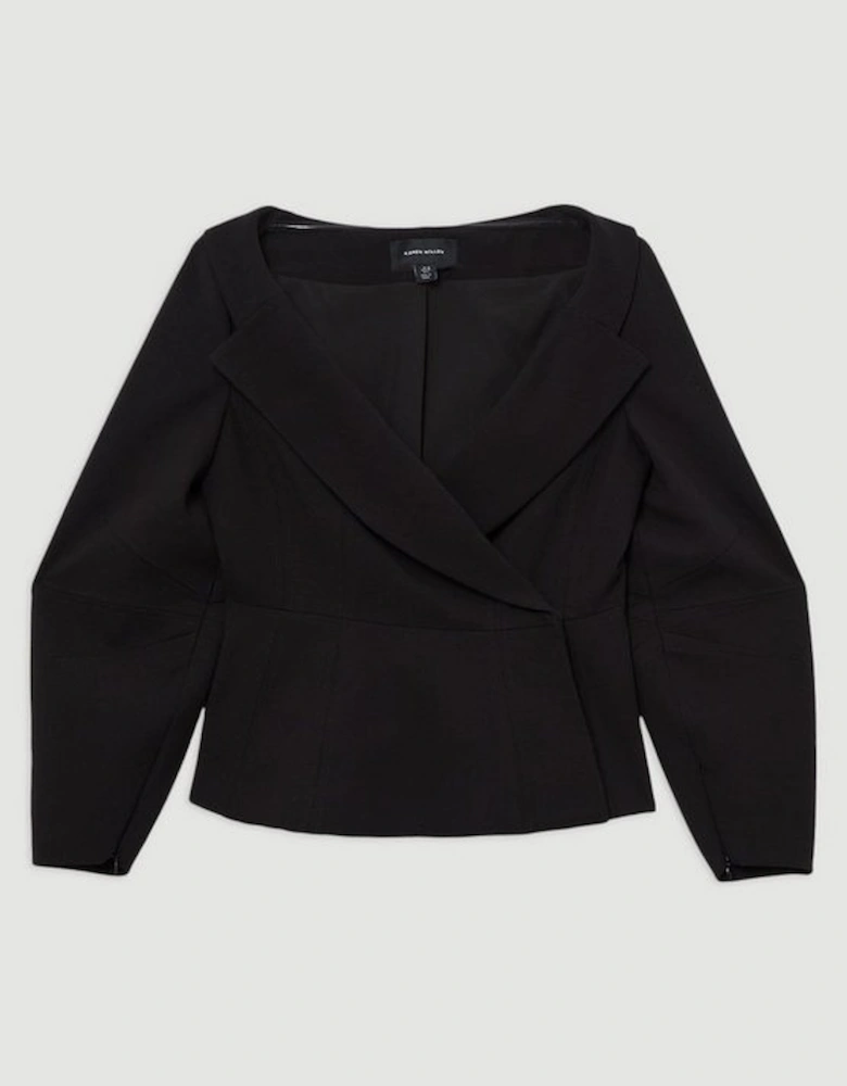 Compact Stretch Tailored Asymmetric Peplum Jacket