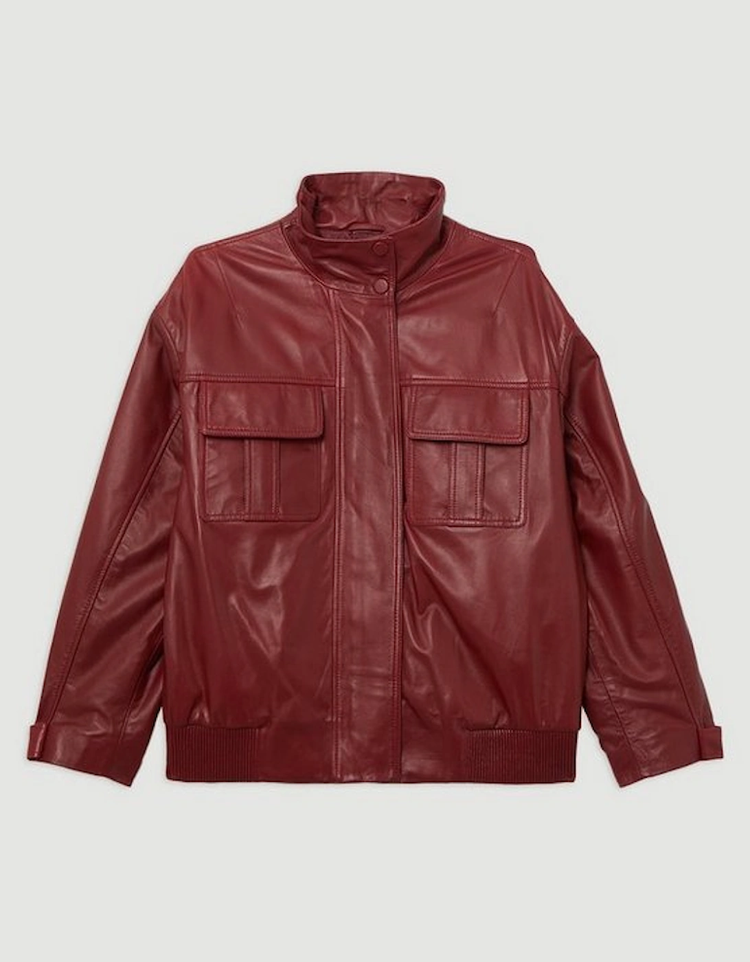 Leather Cargo Pocket Bomber Jacket