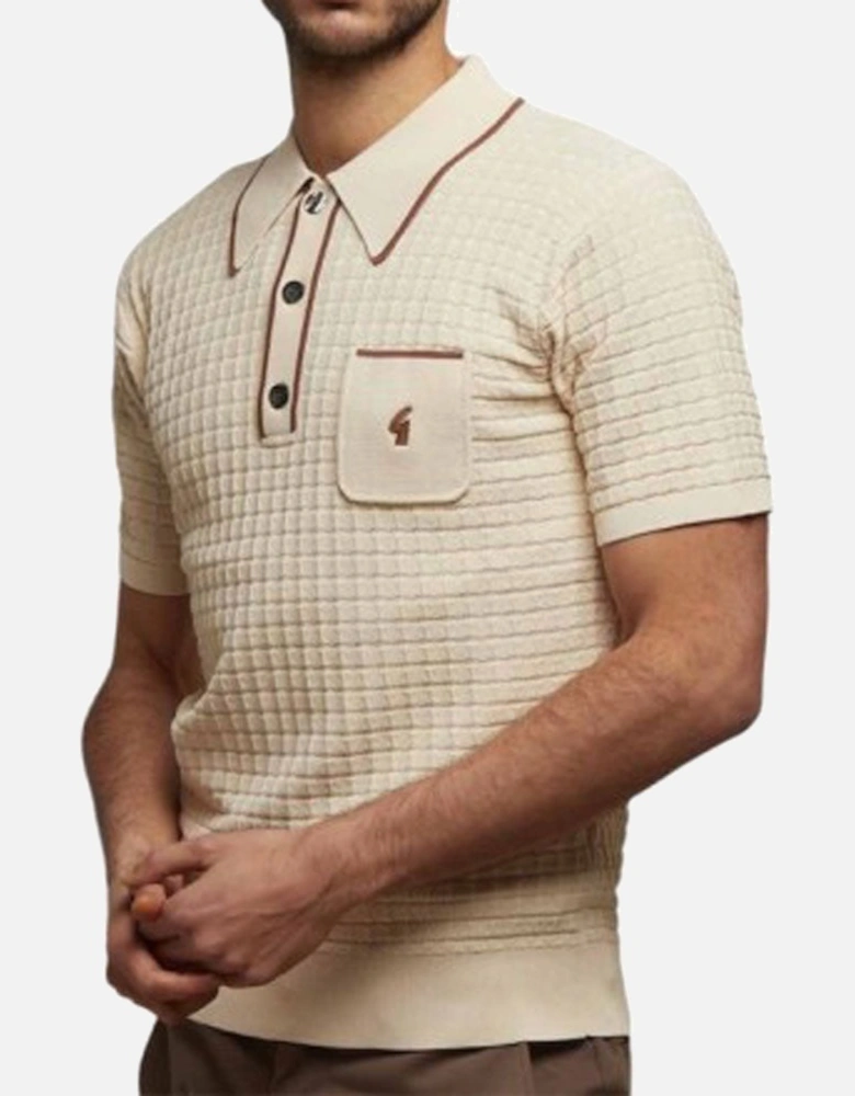 Vintage V53GM24 Roy Textured Knitted Polo - Cream