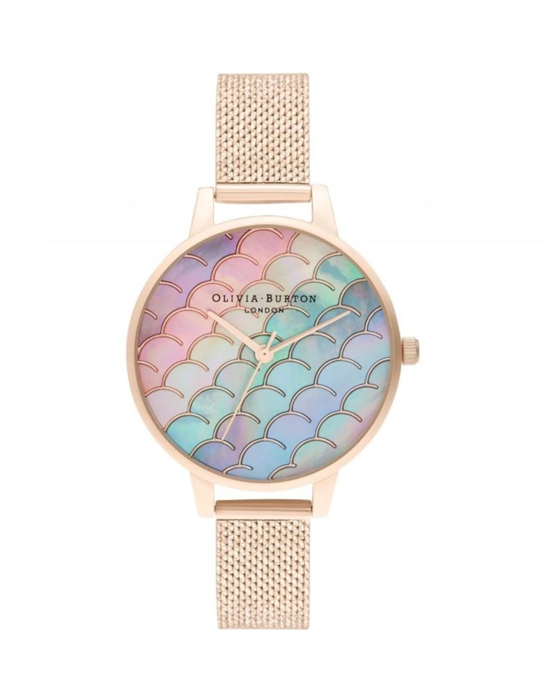 Quartz Analog Stainless Steel Watch with Mermaid Tail Dial Women -