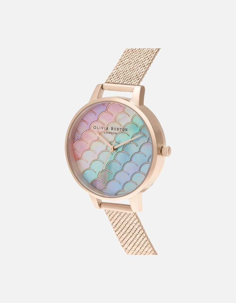 Quartz Analog Stainless Steel Watch with Mermaid Tail Dial Women -
