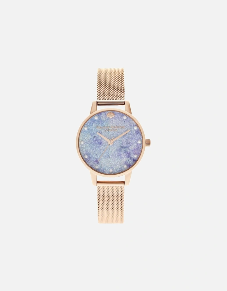 Quartz Analog Stainless Steel Watch with Glitter Dial Women -