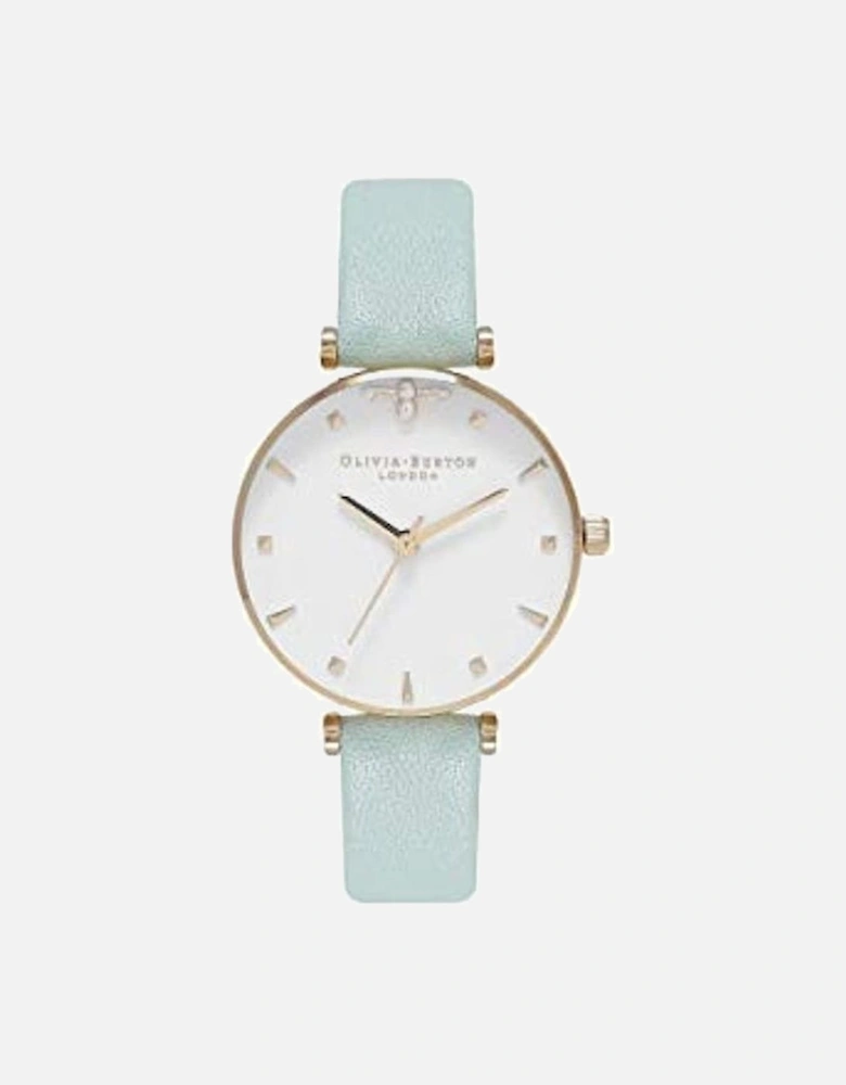 Quartz Analog Stainless Steel Watch with Synthetic Leather Strap Women