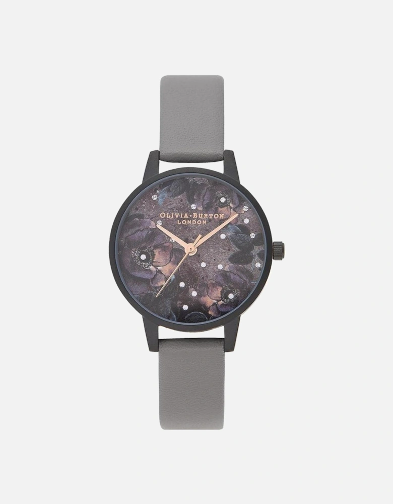 Stainless Steel Quartz Watch with Floral Dial Women - Gray Watches