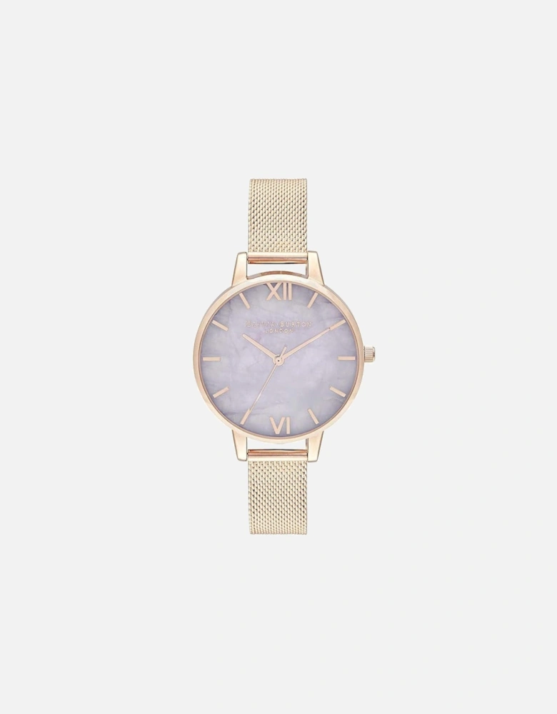 Quartz Analog Stainless Steel Watch with Pink Dial Women - Gold