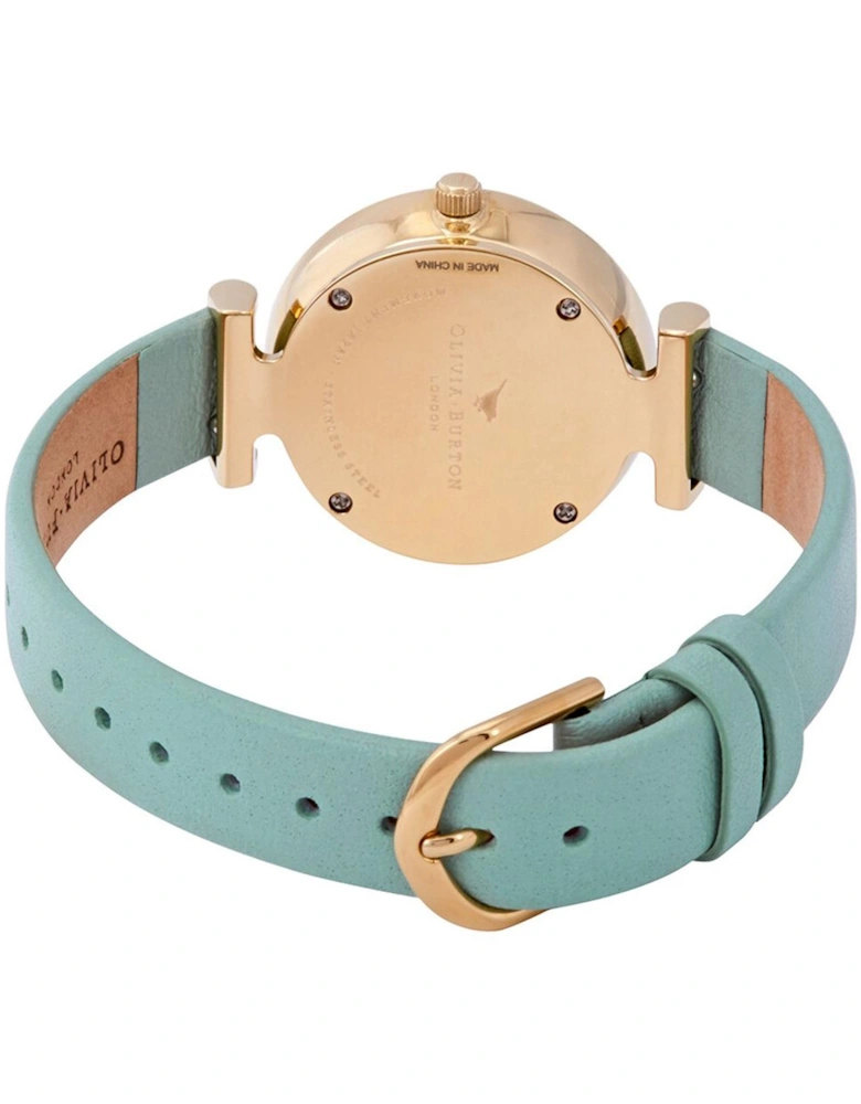 Quartz Analog Stainless Steel Watch with Synthetic Leather Strap Women