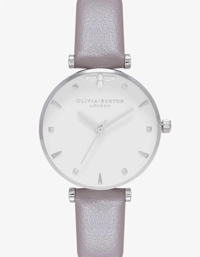 Quartz Analog Stainless Steel Watch with Leather Strap Women - Gray