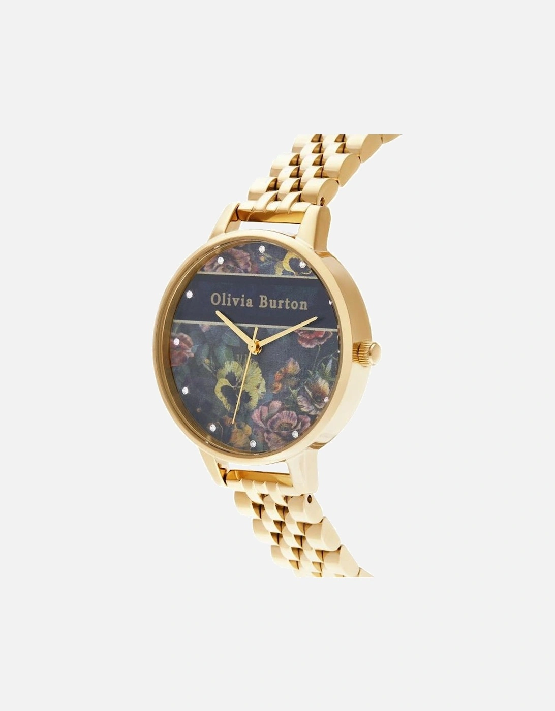 Quartz Analog Stainless Steel Watch with Floral Dial Women - Gold