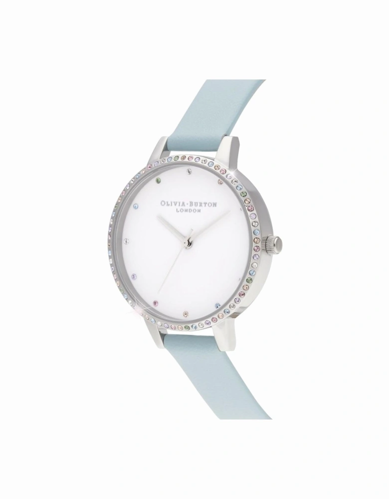 Stainless Steel Quartz Analog Watch with Rhinestone Dial Women - Blue