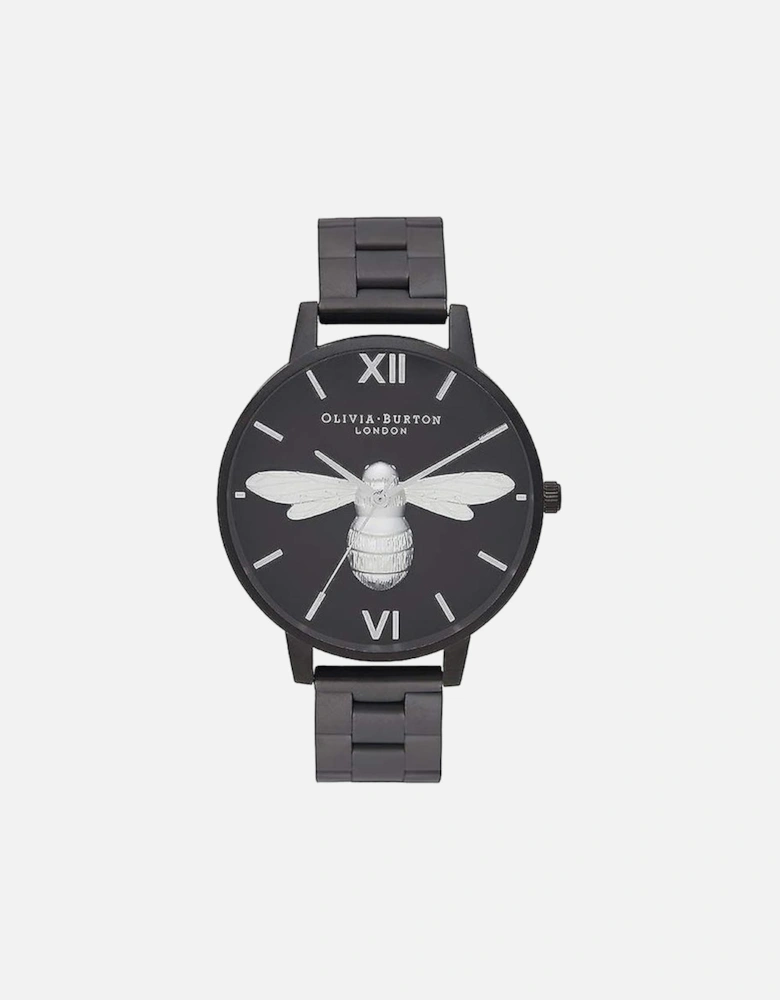 Quartz Analog Stainless Steel Watch with Bee Motif Women - Black