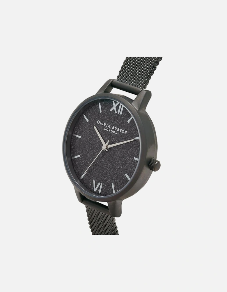 Stainless Steel Quartz Analog Watch with Glitter Dial Women - Black