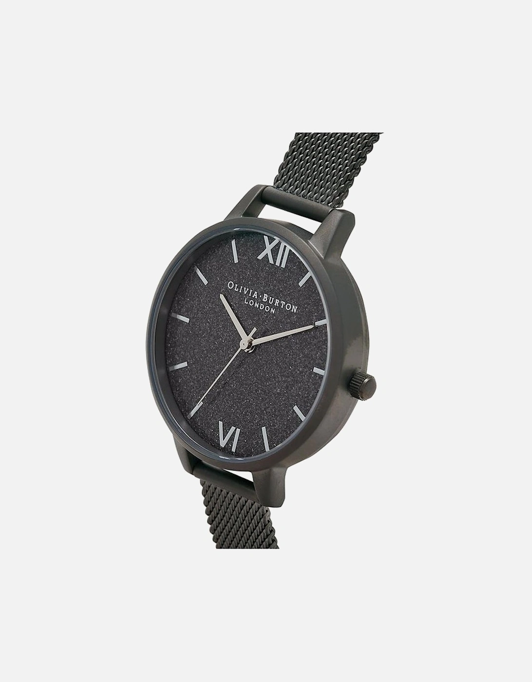 Stainless Steel Quartz Analog Watch with Glitter Dial Women - Black