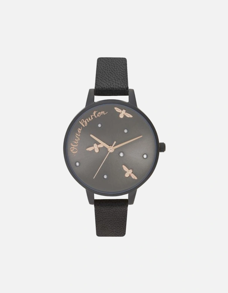 Quartz Steel Case Leather Bracelet Analog Watch Women - Black Watches