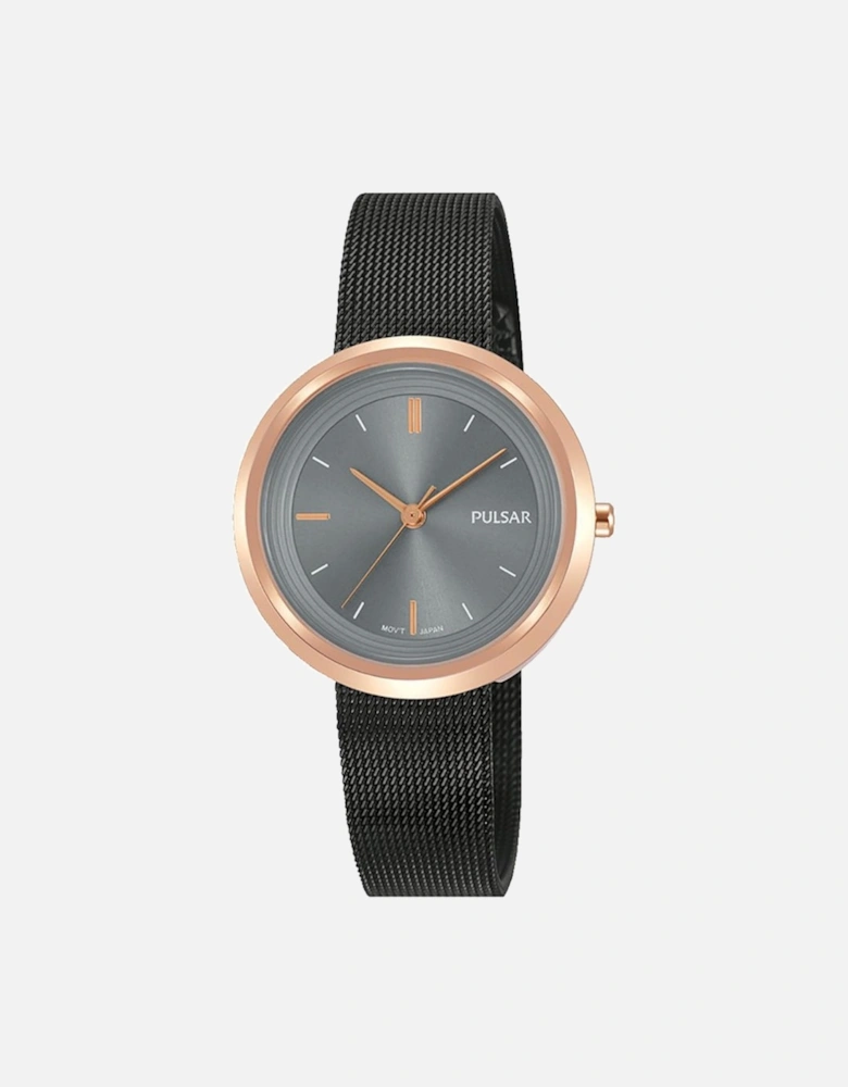 Stainless Steel Quartz Analog Watch with Black Bracelet Women Watches