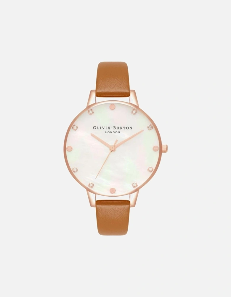 Stainless Steel Quartz Watch with Synthetic Leather Strap Women -