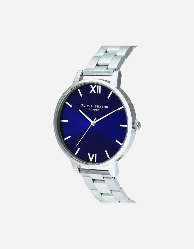 Quartz Stainless Steel Analog Watch with Blue Dial Women - Silver