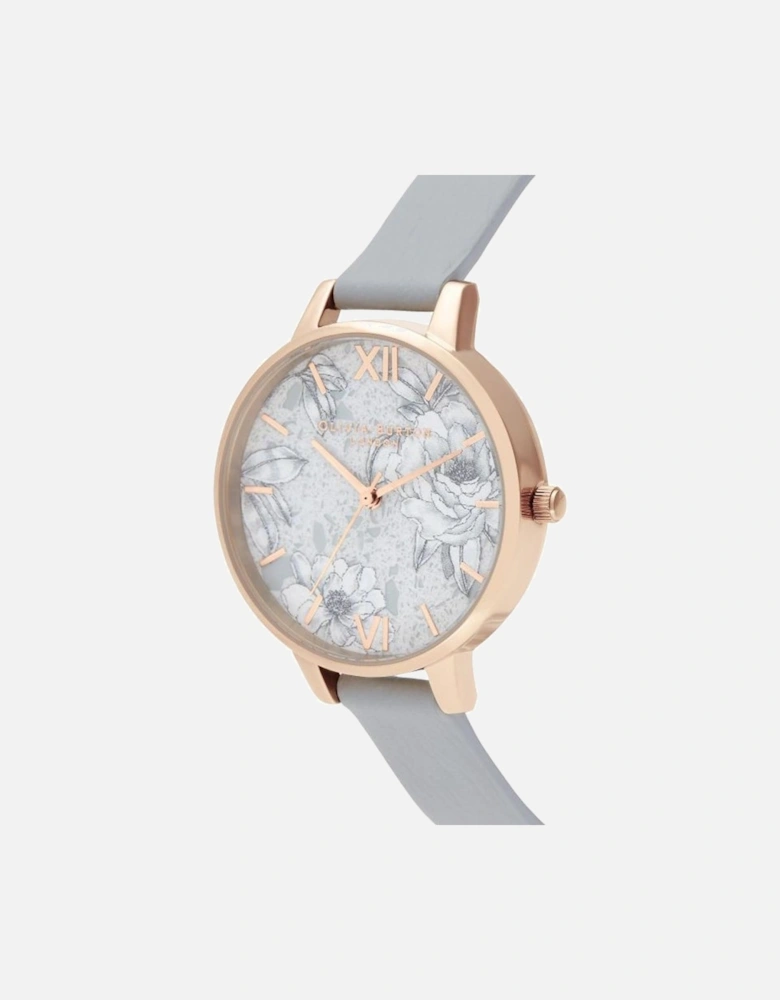 Quartz Analog Stainless Steel Watch with Floral Dial Women - Gray