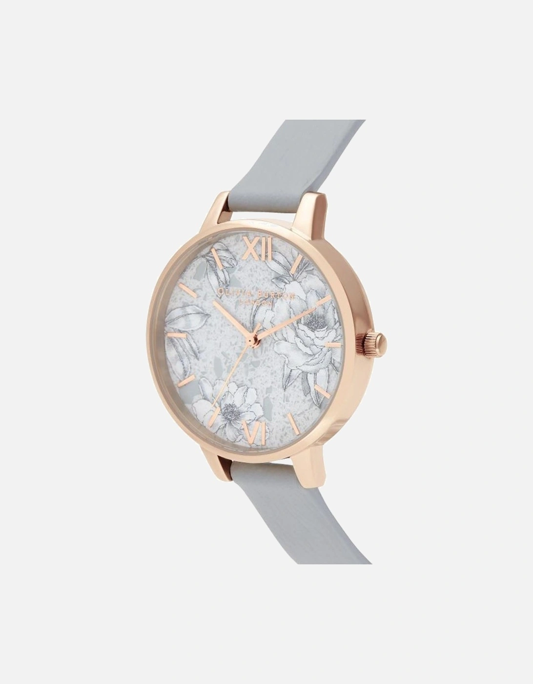 Quartz Analog Stainless Steel Watch with Floral Dial Women - Gray