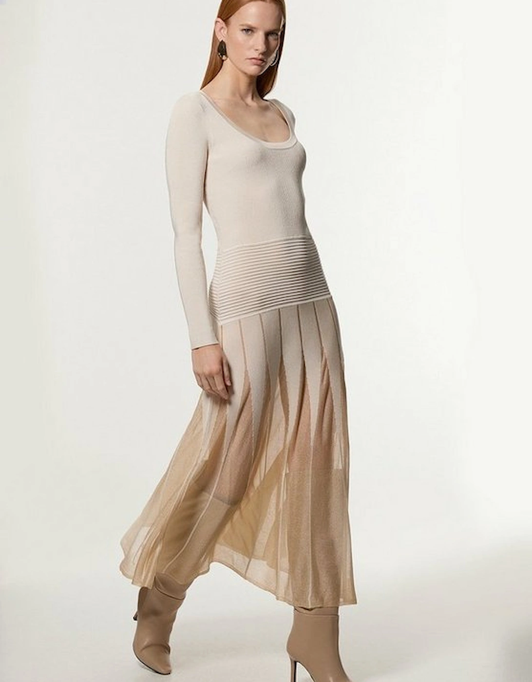 Slinky Knit Scooped Neck Sheer Detail Maxi Dress, 4 of 3