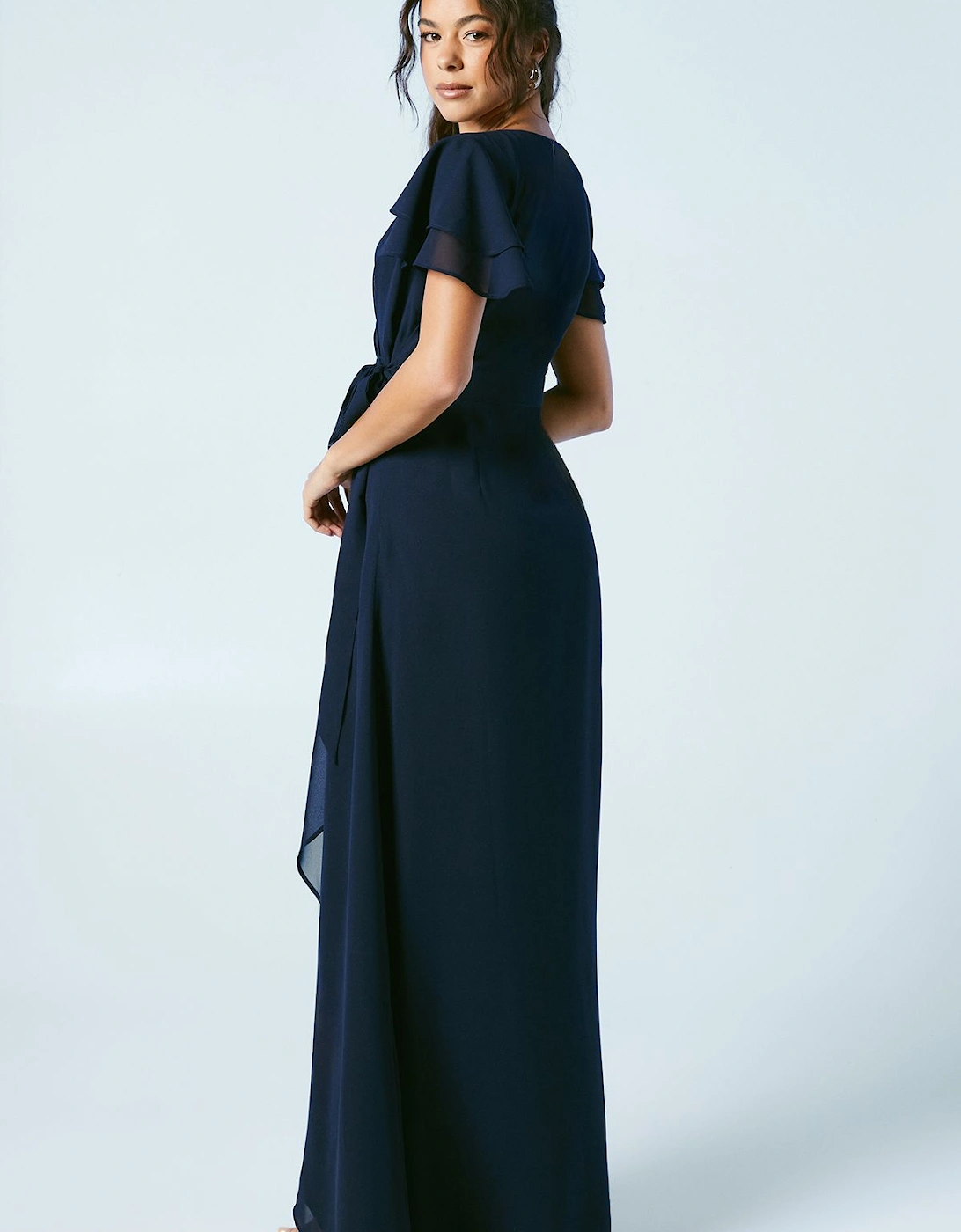 Wrap Waist Short Sleeve Bridesmaids Maxi Dress