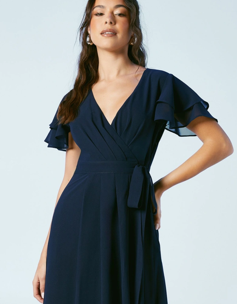 Wrap Waist Short Sleeve Bridesmaids Maxi Dress