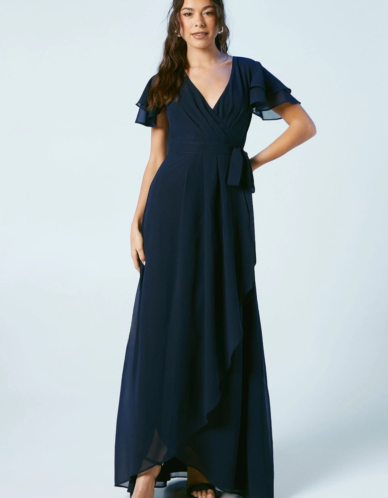 Wrap Waist Short Sleeve Bridesmaids Maxi Dress