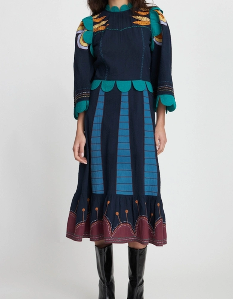 Embroidered Cotton-Seersucker Dress