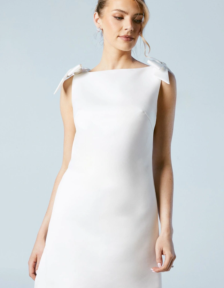 Structured Satin Bow Detail Bridal Mini Dress