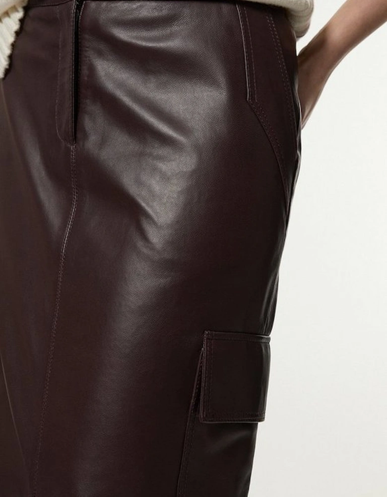 Leather Cargo Pocket Maxi Tailored Skirt