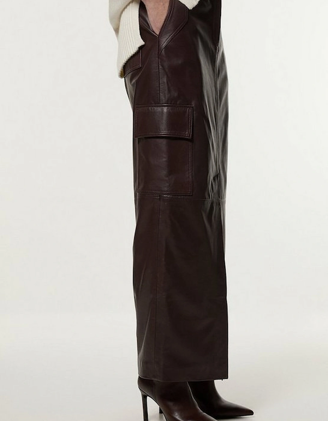 Leather Cargo Pocket Maxi Tailored Skirt