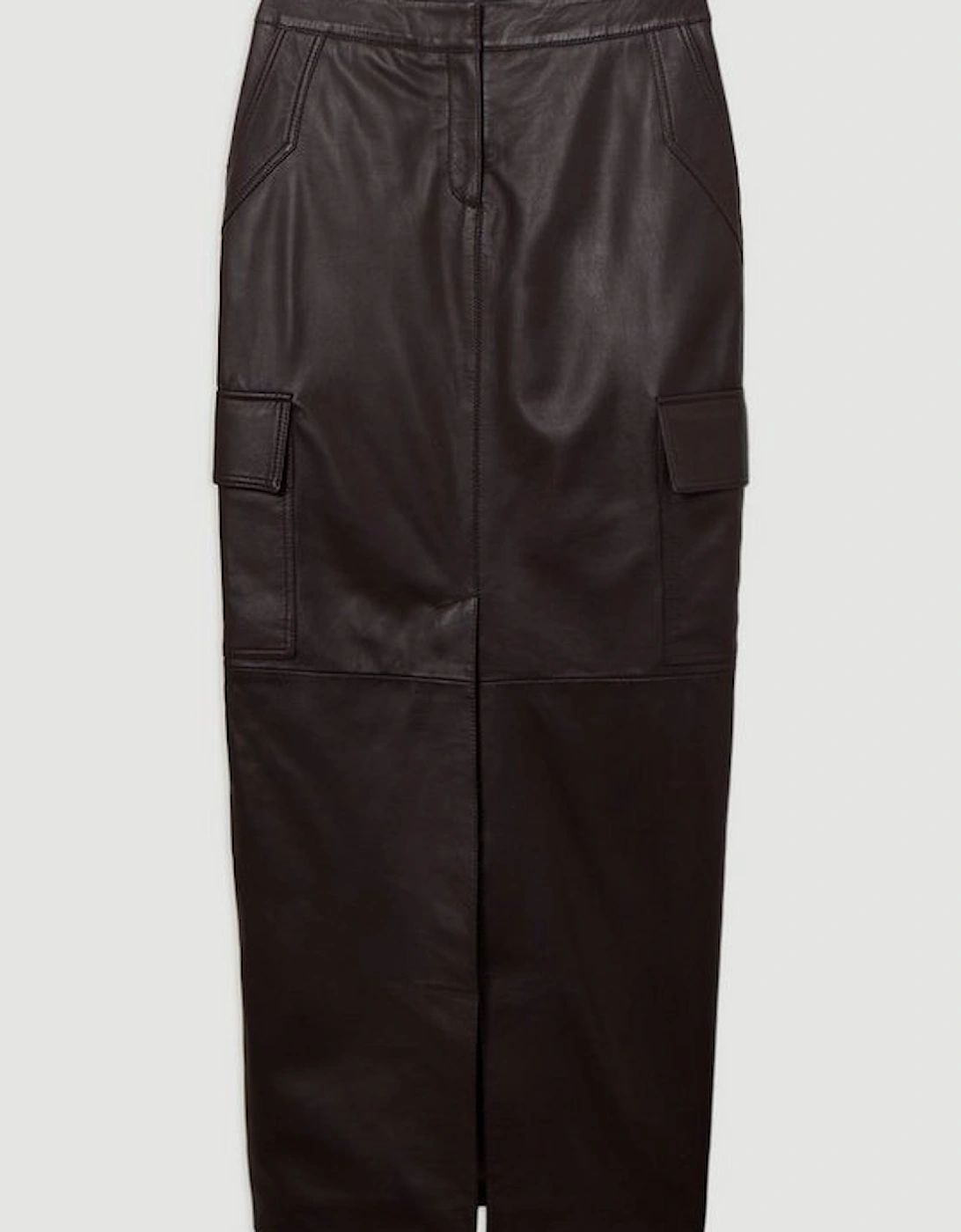 Leather Cargo Pocket Maxi Tailored Skirt